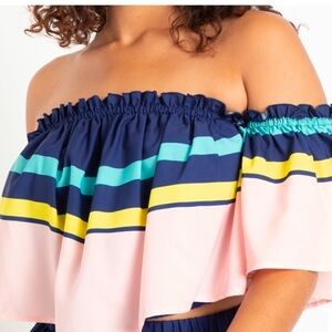 Eloquii Colorful Off-Shoulder Ruffle Top